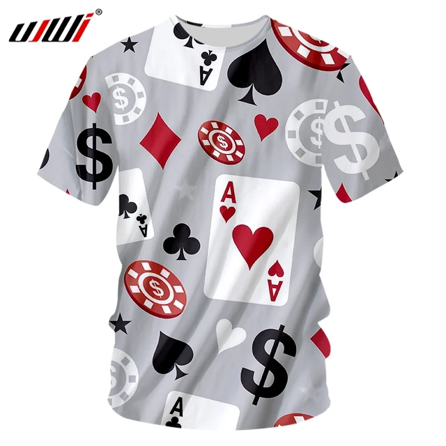 UJWI 3d Men Poker Skull Cards Blouses Queen King Las Vegas Dice Printed Hip Hop Short Sleeve O Neck Tee Shirt 7XL Dropshipping