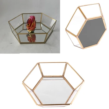 

Hexagonal Clear Glass Jewelry Tray Table Succulent Plants Box