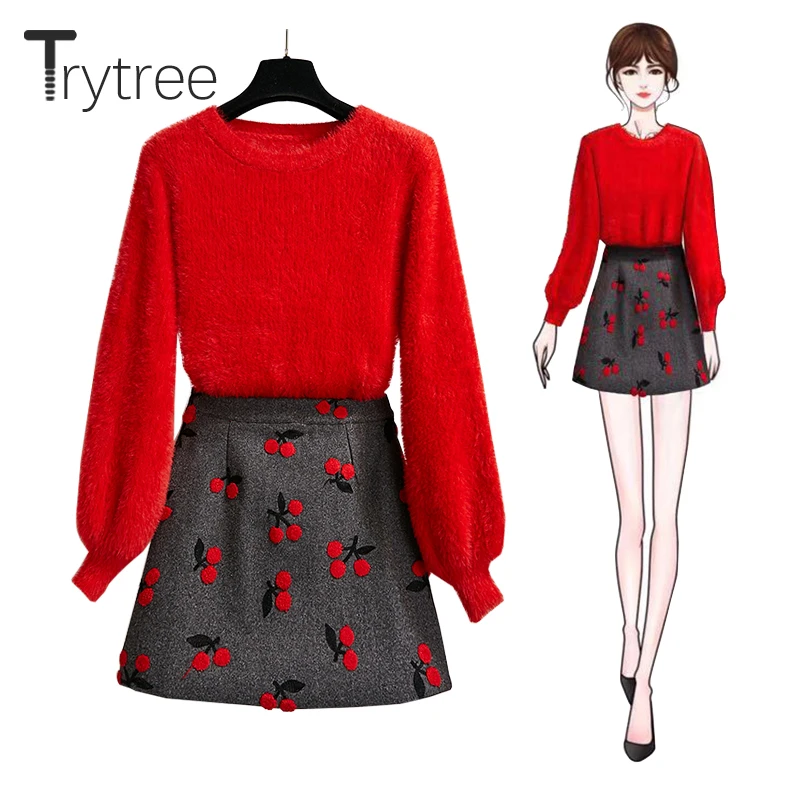 Trytree 2019 осенне зимний комплект из двух предметов Повседневный Однотонный свитер