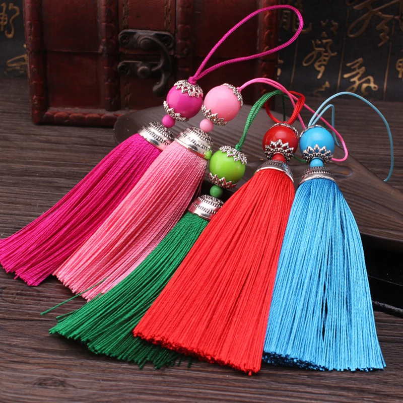 2pcs/lot Silk Tassel Fringe Brush Sling Tassels Trim With Beads Pendant For Sew Curtains Jewelry Accessories DIY Wedding Decor
