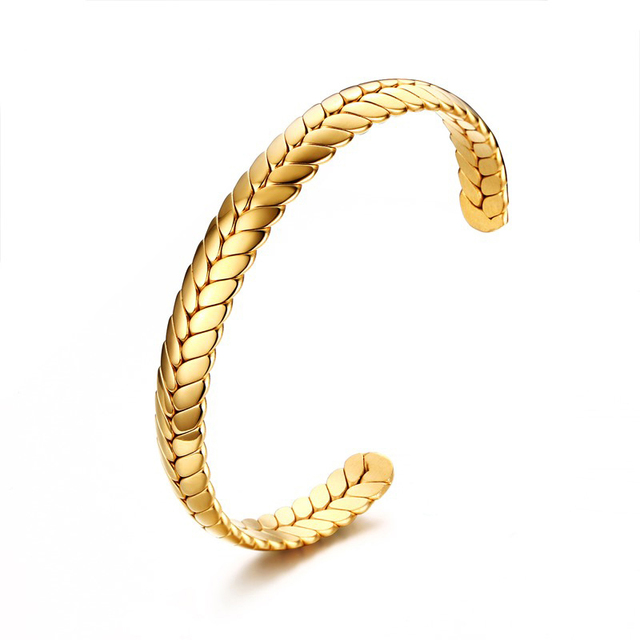 Bangle Open Cuff Bracelet 100% Stainless Steel Gold Tone Rope Twisted Bracelet Women Jewelry Minimalist Style