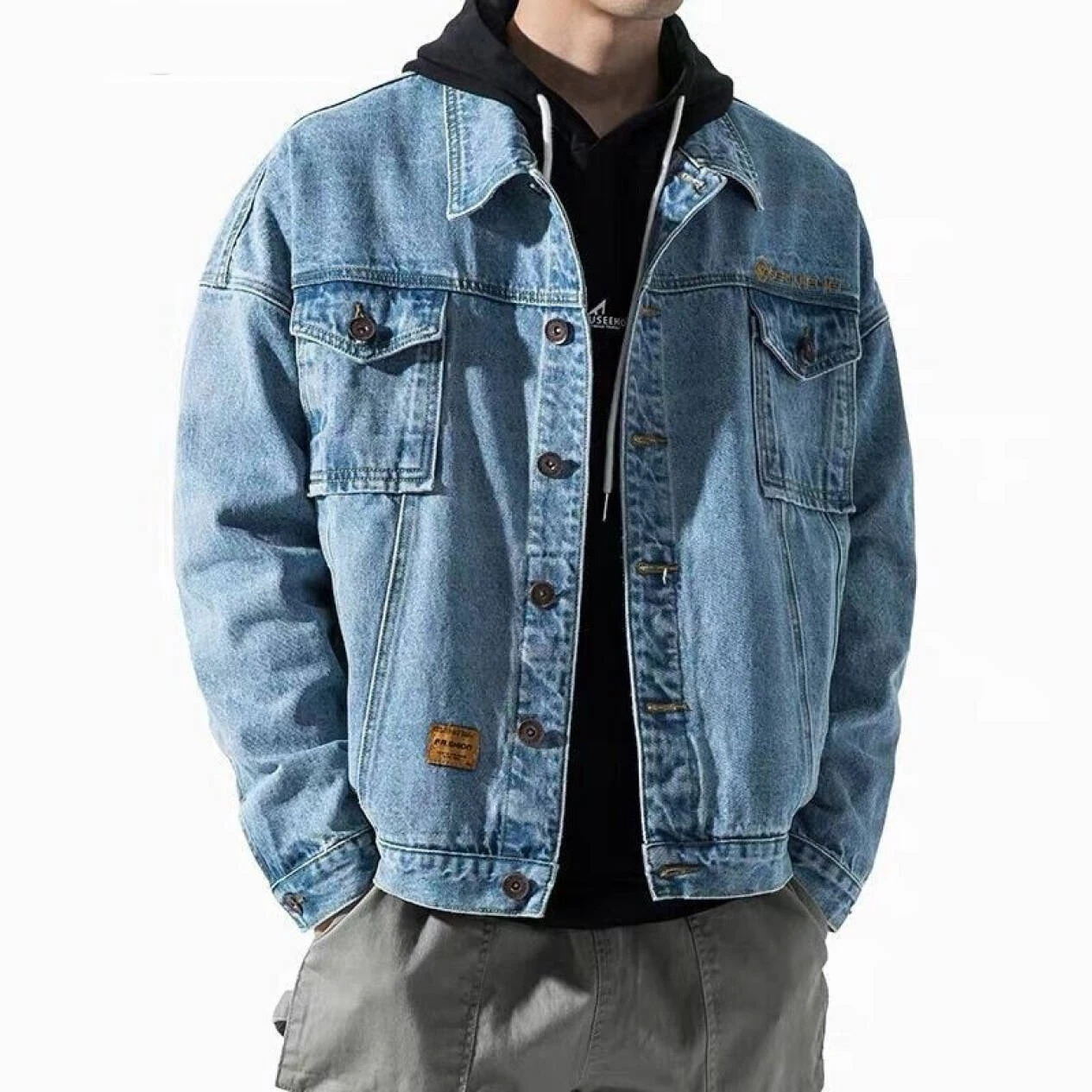 Men's denim jacket spring and autumn Korean style loose large size casual trend all-match
