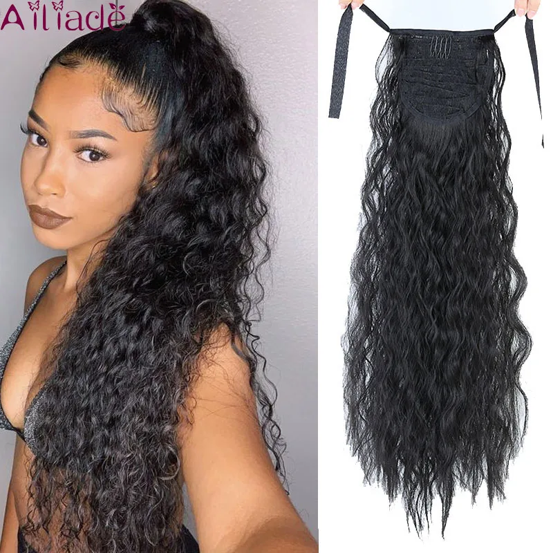 

AILIADE 22inch curls Ponytail Clip In Tail False Hair Ponytail Hairpiece Drawstring High Temperatur Synthetic Ponytail Extension