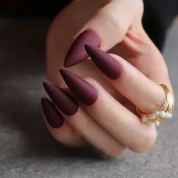 

New Long Stiletto DIY Salon matte false nails Burgundy 10 colors for choose long salon coffin fake nails 24pcs