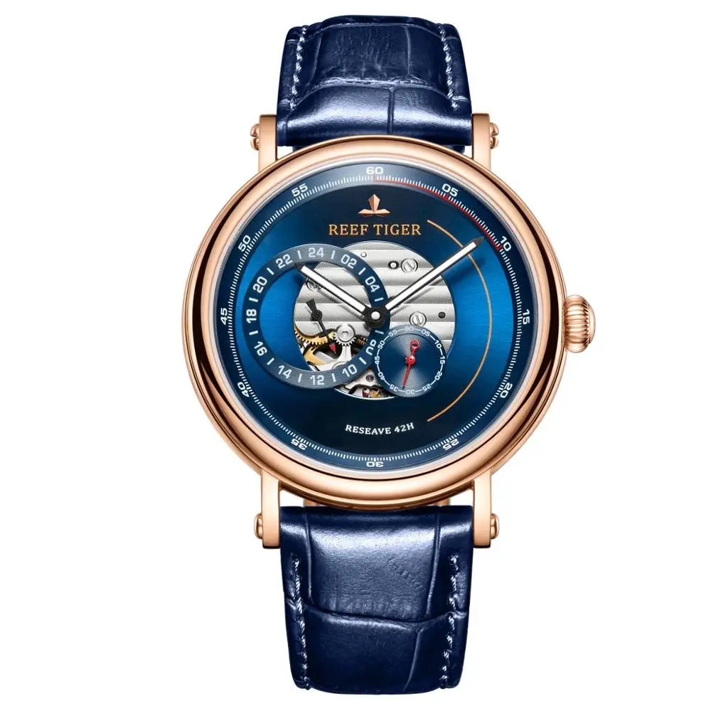 automatic watch p4 Мужские часы, мужские автоматические часы Reef Tiger, Роскошные водонепроницаемые механические наручные часы с кожаным ремешком RGA1617 - Цвет: automatic watch p4