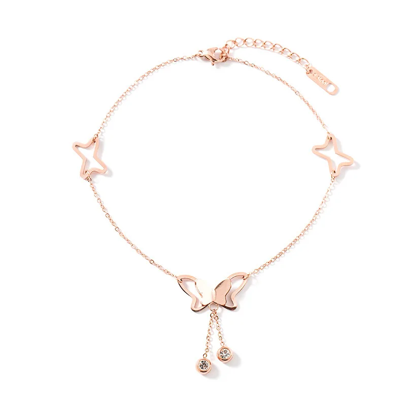 

Korean-style Fashion And Personality Rose Students Women's Bell Ankle MORI Series Plated 18 K Simple Gold-Titanium Steel Anklet