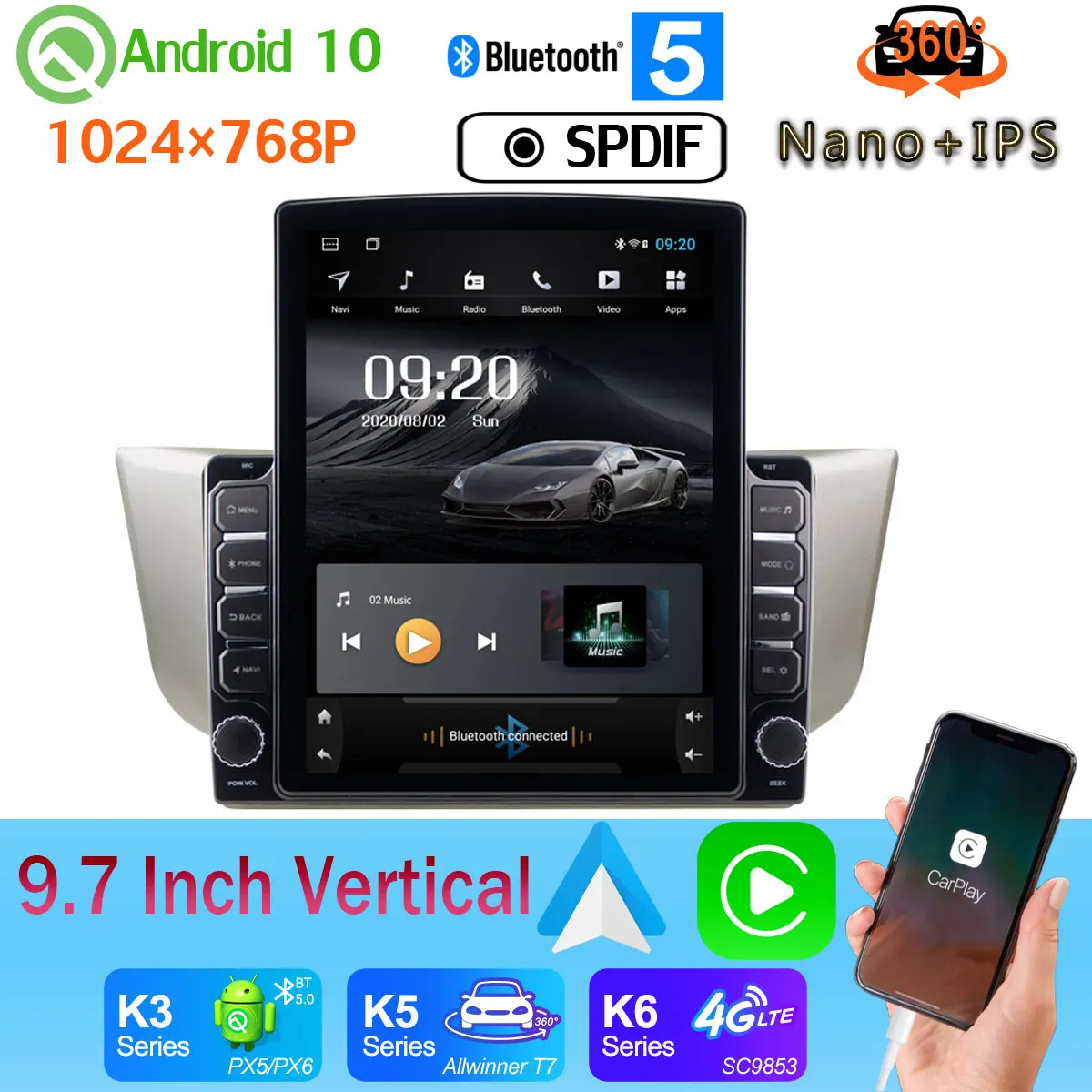 Автомагнитола Tesla 9 7 дюйма Android 10 GPS PX6 4 + 64 ГБ для Lexus RX300 RX330 RX350 2003-2010 4G Wi-Fi 360
