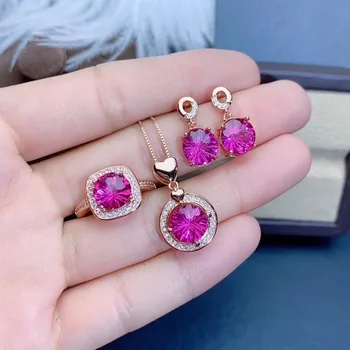 

Real Natural Topaz jewelry set Natural Real Topaz 925 sterling silver 1pc pendant,1pc ring,2pcs Earring