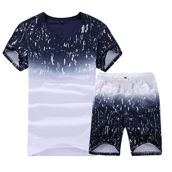 

Summer New Men's Shorts Casual Print Suits Sportswear Brand Mens Clothing Man Tracksuit 2 Pieces Sets + Fashion Pants Sweatshirt