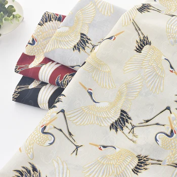 

Japanese imported pure cotton and wind gilding fabric Xiangyun crane cloth clothes skirt children's clothing kimono handmade DIY