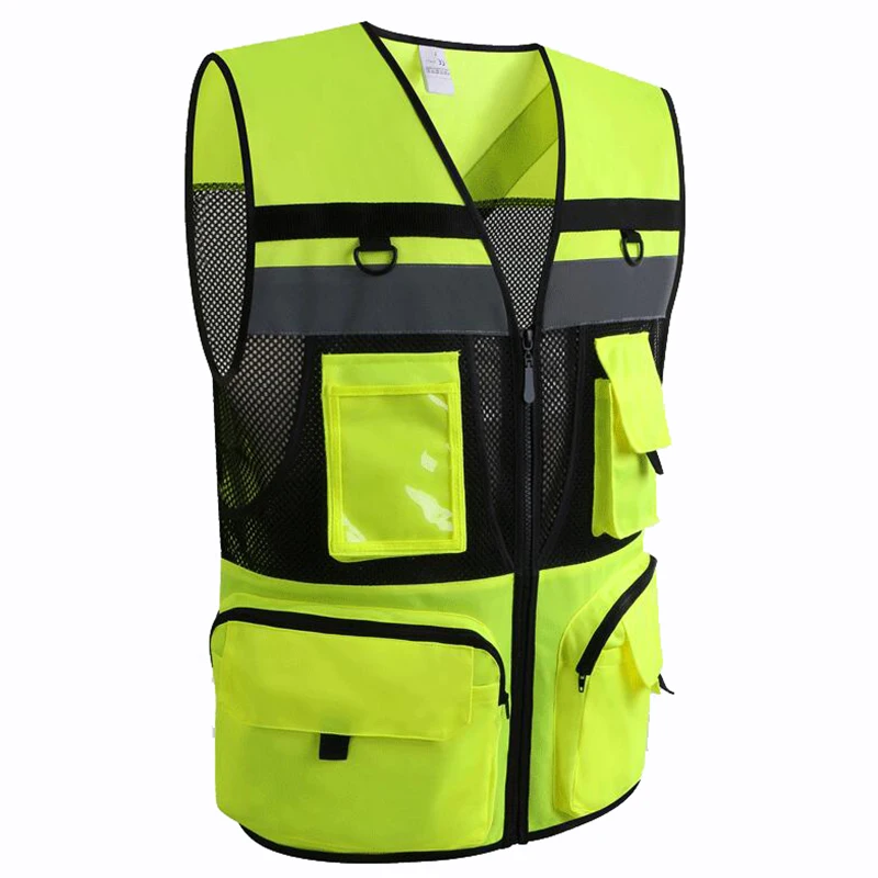 Orange Safety Vest Reflective With Tool Pockets Breathable Work gilet Hi Vis Mesh Reflective Vest Workwear