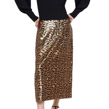 

Spring skirts womens 2020 casual leopard long skirt sequin women clothes high waist skirt