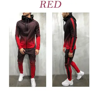 

Men Tracksuits Gradient Zip Up Hoodie Top Long Sleeve Hooded Coat Bottoms Jogging Elastic Drawstring Waist Pants Fit Sports Sets
