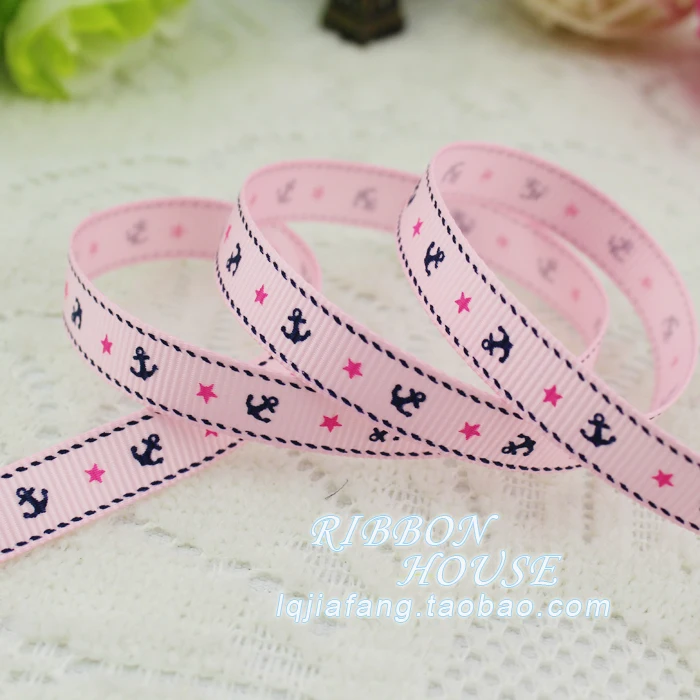 뜨거운 판매 9mm 단일 얼굴 인쇄 바다 앵커 grosgrain 리본 크리스마스/웨딩 장식 선물 포장 공예 2 메터/몫