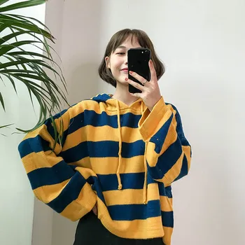 

2019 Harajuku Stripes Sweater Women Full Sleeve Loose Casual Top Pullover Autumn New Fashion Knitwear Warm Sweater Female