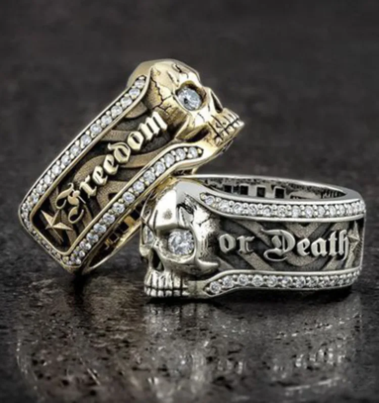 

Popular New Gothic Punk Band Symbol Gold and Silver Skull Men Ring Personality Skull Ring