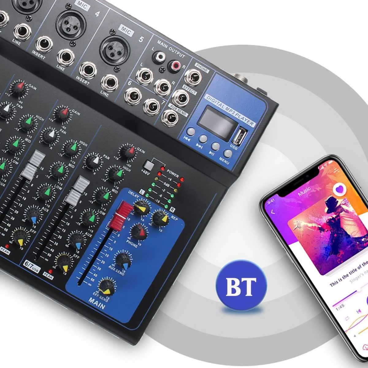 7 канальный портативный аудиомикшер с Bluetooth USB DJ консоль для смешивания звука MP3
