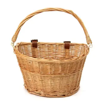 

New Arrival Vintage Wicker Bike Bicycle Front Basket Shopping Box Handlebar Leather Straps High Quality Outdoor Sports Accessory