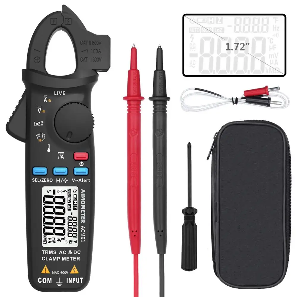 Цифровой клещи автомобильный AIMOMETER ACM91 True RMS Двойной линейный дисплей DC AC 100A ток 1мА точность ремонт Амперметр Вольтметр Гц - Цвет: ACM91-black