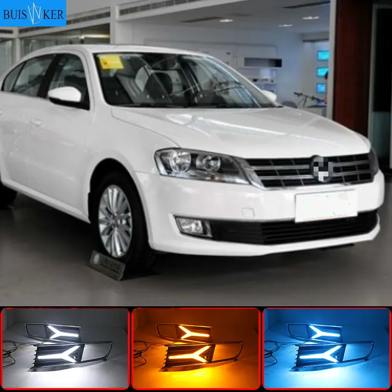 

1 пара для Volkswagen VW Lavida 2013 2014 с желтым Trun сигнал светильник синий ночной Светильник СВЕТОДИОДНЫЙ DRL Дневной светильник
