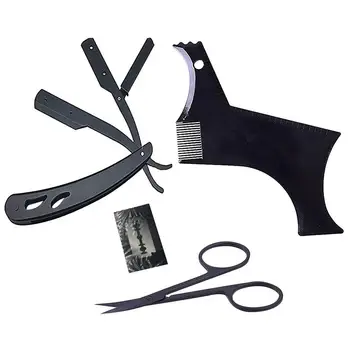 

4 Pcs/Set Beard Styling Combs Straight Edge Razor Scissors Blade Kit Beard Modelling Rulers Sideburns Mustache Combs