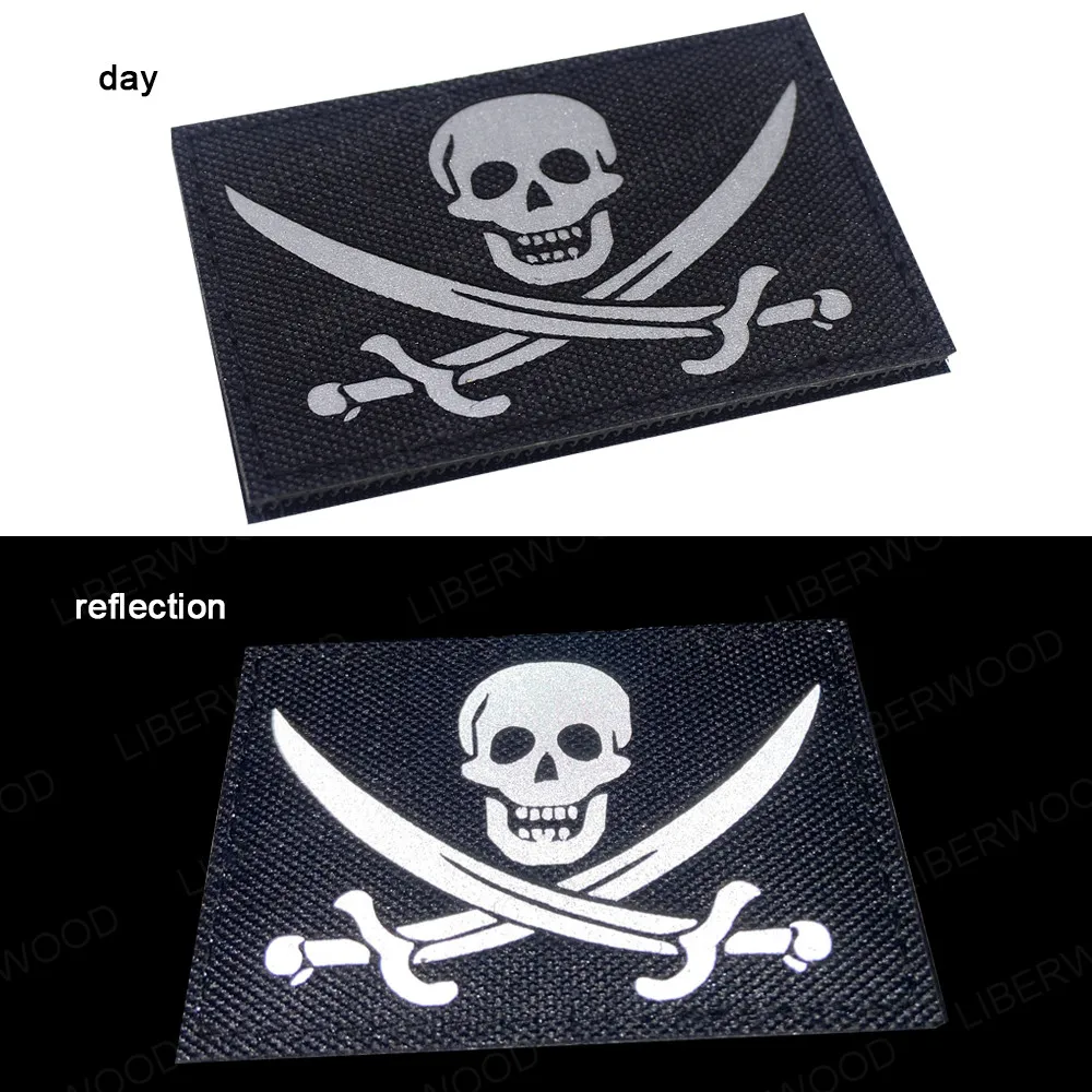 Black Beard Blackbeard Pirate Flag Patch Edward Forward Reflective Military Patch Tactical Trident Patch Applique 