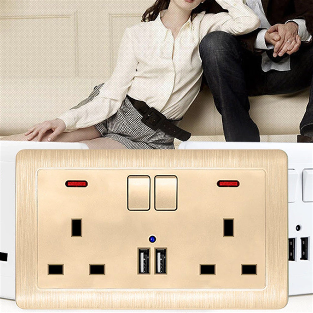 UK Standard Power Electrical Socket Wall Charge Plug Twin Socket Dual 3.1A USB Ports Outlet with Switching Power Panel For Phone