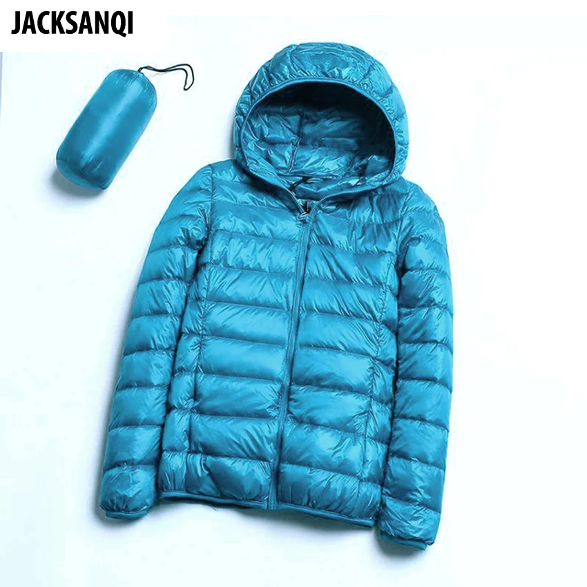 JACKSANQI/зимняя женская куртка-пуховик с капюшоном для занятий спортом на открытом воздухе Ультра легкие теплые пальто однотонные портативные куртки-пуховики RA324