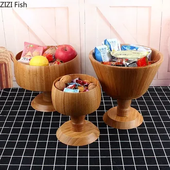 

Nordic Simple Bamboo Fruit Bowl Living Room Fruit Bowl Home Creative Storage Basket Fruit Basket Snack Plate High Fruit Bowl