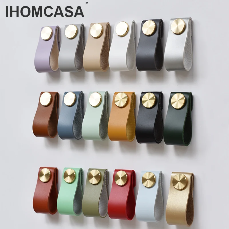 IHOMCASA 40 สีเฟอร์นิเจอร์ประตูโมเดิร์นตู้เสื้อผ้าตู้ครัวตู้ Knobs ลิ้นชักทองเหลืองดึงหนังเทียม 1