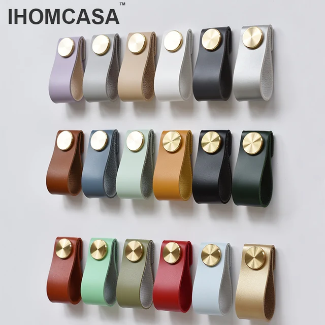 IHOMCASA 40 สีเฟอร์นิเจอร์ประตูโมเดิร์นตู้เสื้อผ้าตู้ครัวตู้ Knobs ลิ้นชักทองเหลืองดึงหนังเทียม 1