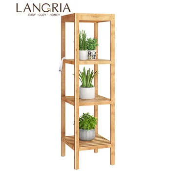 

LANGRIA Multifunctional Bamboo Shelf Floor 4-Tier Storage Shelf Organiser Unit Corner Shelf Fr Hall Kitchen Livingroom Bathroom