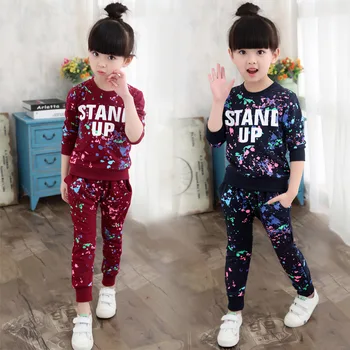 

Girls Tracksuits Cotton Spring Autumn Sportswear Kids Outfits Sports Suits Graffiti Letter Clothing Sets For Toddler 2-15Y 2PCS