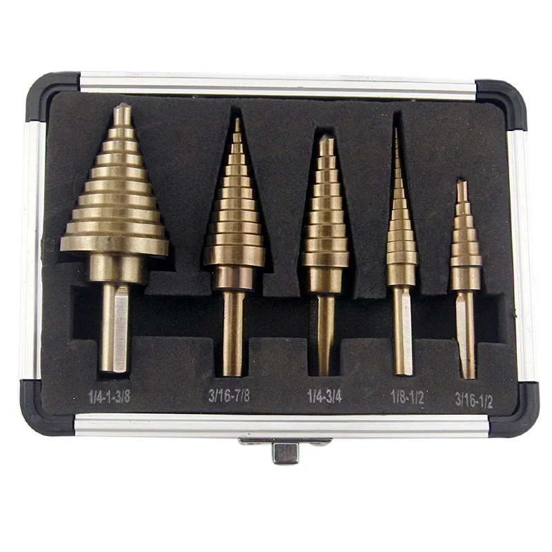 Набор титановых ступенчатых сверл комплект из 5 насадок для дрели Расточная