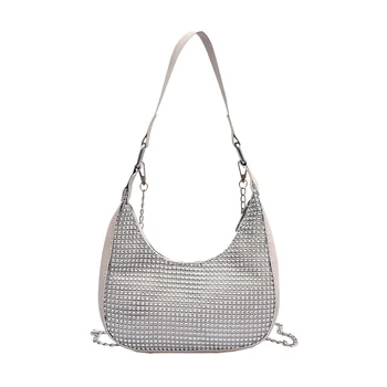 

Women Crossbody Bags Elegant PU Splicing Purse Fashion Rhinestone Shoulder Bag Popular Simple Female Daily Bag