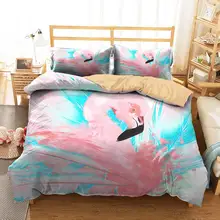 Complete Double Bed Cover Cartoon Pink Flamingo Printed Comforter Duvet Clothes with Pillowcases King Single Size marcia king gamble flamingo place