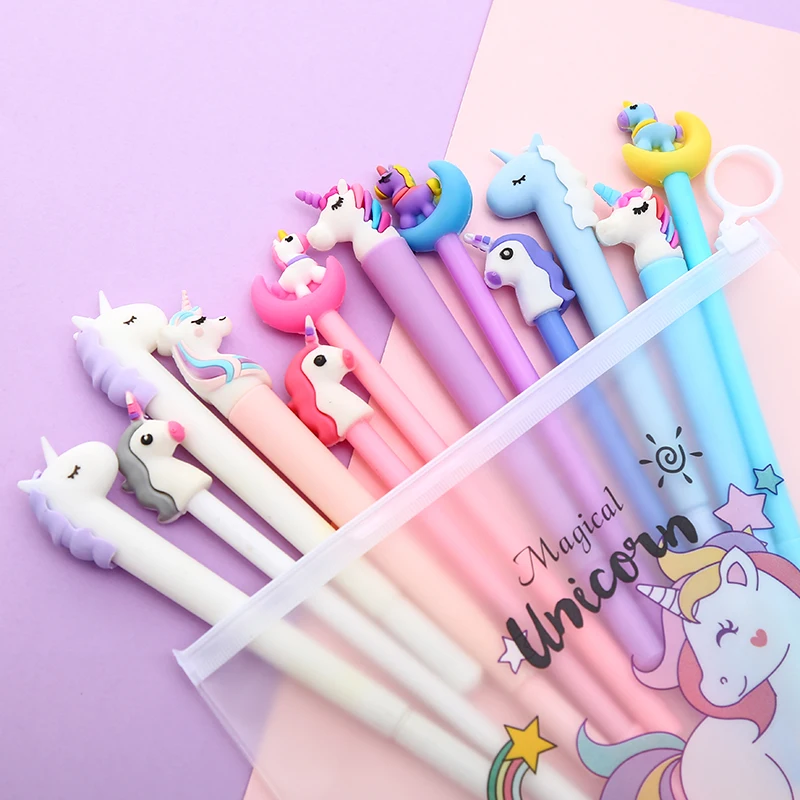 12 шт. Kawaii Корейская Радужная Фламинго гелевая ручка с единорогом Kawai креативный Альпака панда стационарная вещь школьные канцелярские принадлежности - Цвет: 11