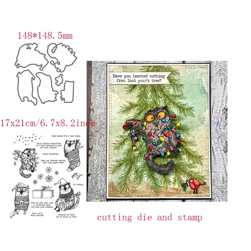 

Scared cat Cutting dies &Silicone Stamps Set for DIY Scrapbooking/ Card Making Decorative Embossing Die Cuts Making Crafts