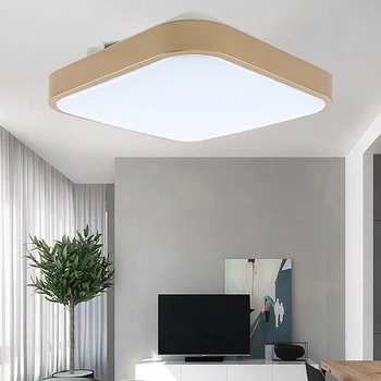 

Modern LED Ceiling Light Flush Mount Square 12W All White, Wood Grain Edges Lamp Home Office