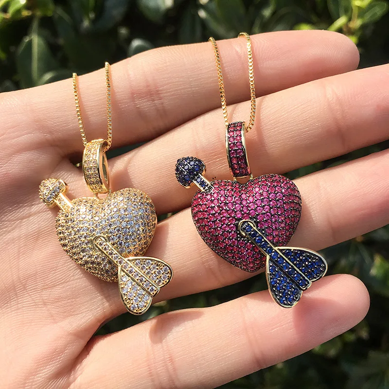 

Funmode Cute Heat Shape Trendy Red Clear Cubic Zirconia Pave Handmade Pendants Necklace Wholesale FN33