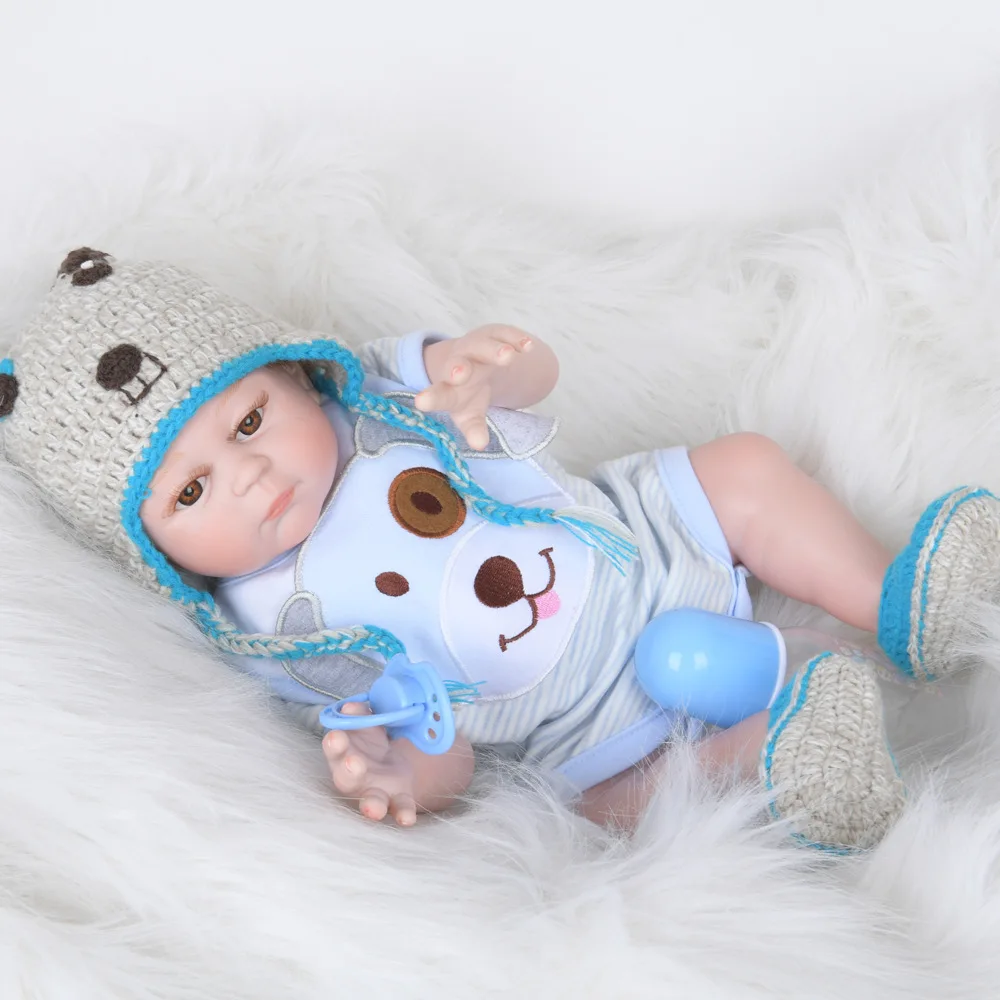 48 см Кукла reborn baby boy в синем платье полностью мягкая силиконовая Реалистичная