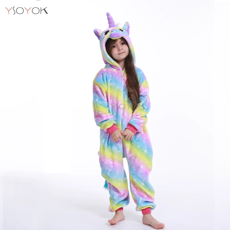 Kigurumi/Детские пижамы в виде животных; зимняя фланелевая одежда для сна с героями мультфильмов; пижамы с единорогом для мальчиков и девочек; пижамы с вышивкой; комбинезоны