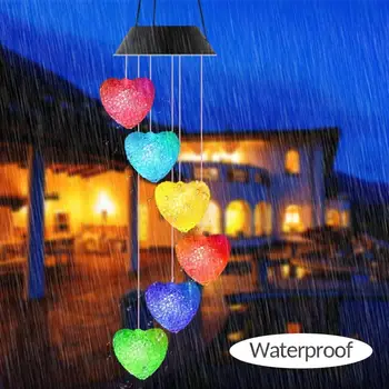 

LED Solar Wind Chime Heart-shape Crystal Ball Wind Chime Light Color Changing Waterproof Hanging Solar Light For Home Garden