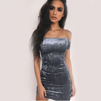 

Sexy Off Shoulder Sheath Velvet Mini Dress Slash Neck Strapless Women Party Short Sleeve Elegant Pencil Bodycon Dress Vestidos