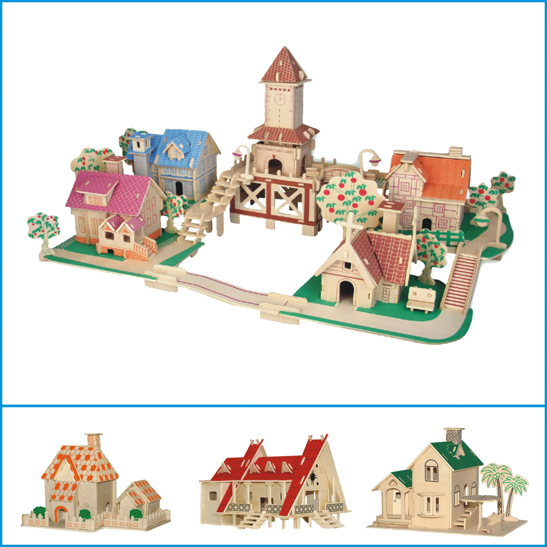 

Europe Romantic Small Town 3D Wooden 3D Puzzle Model Jigsaw Puzzle DIY Children'S Educational Puzzles