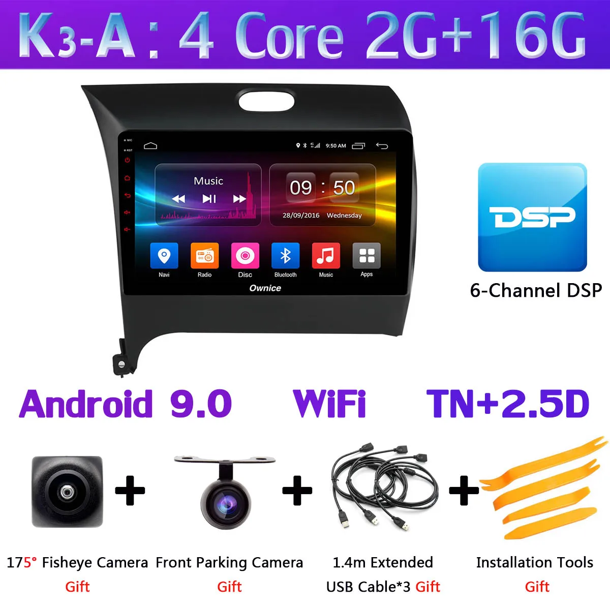 360 ° панорамная камера Android 9,0 4G+ 64G Автомобильный плеер CarPlay DSP gps радио для Kia K3 Cerato 3 Forte 2013 - Цвет: K3-A
