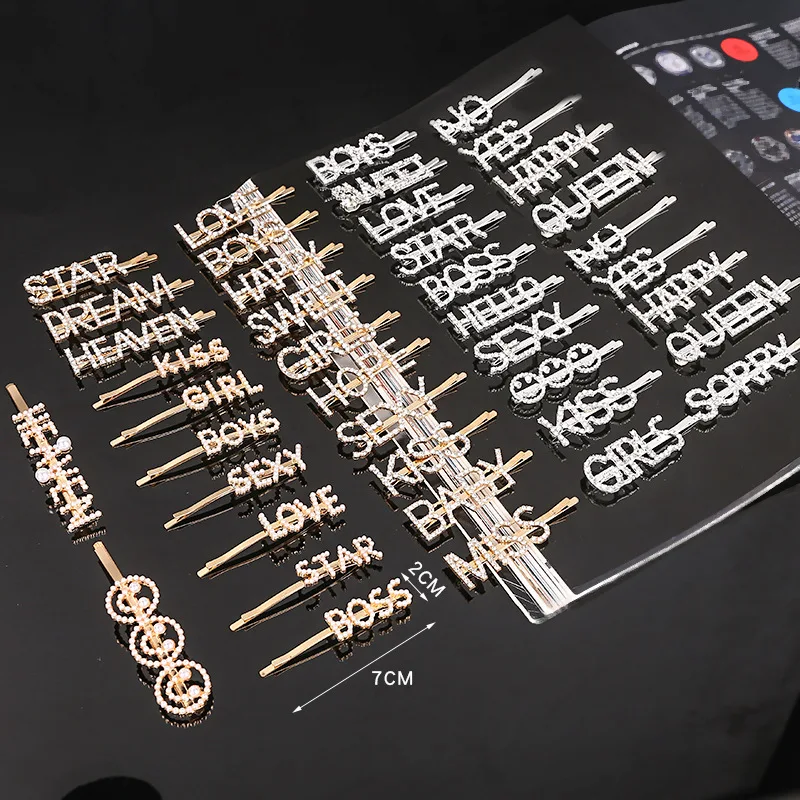 XPAYXPAY металлическая заколка для волос, заколка для волос с буквенным принтом, новые заколки для волос, блестящие стразы с кристаллами, заколки для волос с буквами, Женский инструмент для укладки