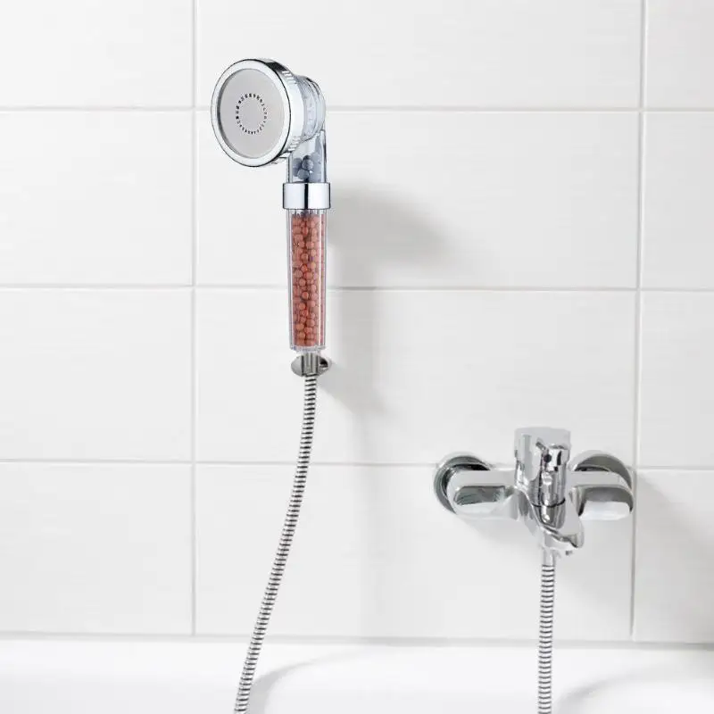 Shower Bath Head Adjustable 3 Mode High Pressure Stone Stream Handheld Shower Head With Negative Ion Activated Ceramic Balls