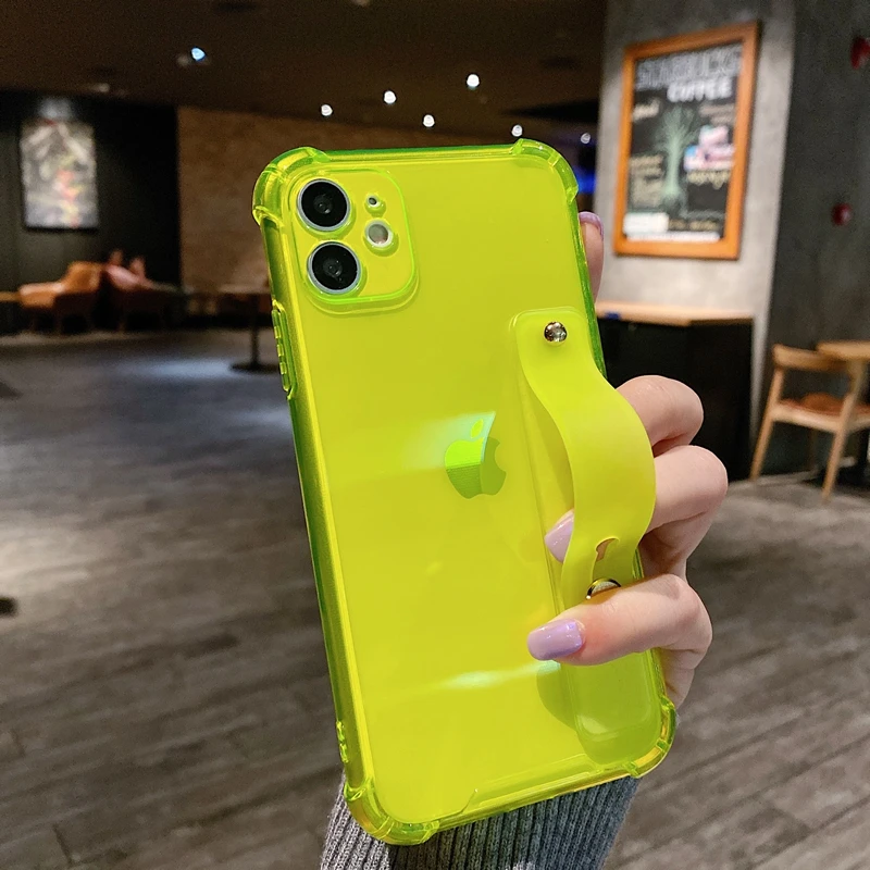 thumbnail image 1 of Soft Wrist Strap Phone Case For iPhone 11 12 13 14 Pro Max X XR Xs Max 7 8 Plus SE 2020 Mini Kickstand Transparent Bumper Cover, 1 of 5