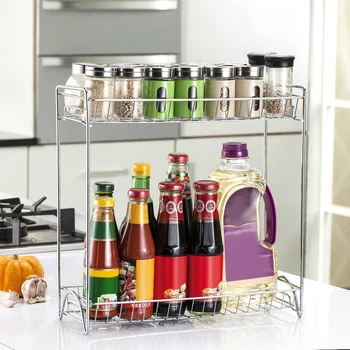 

2-Tier Kitchen Spice Rack Standing Storage Rack Bathroom Countertop Storage Organizer Bottle Shelf Holder Chrome